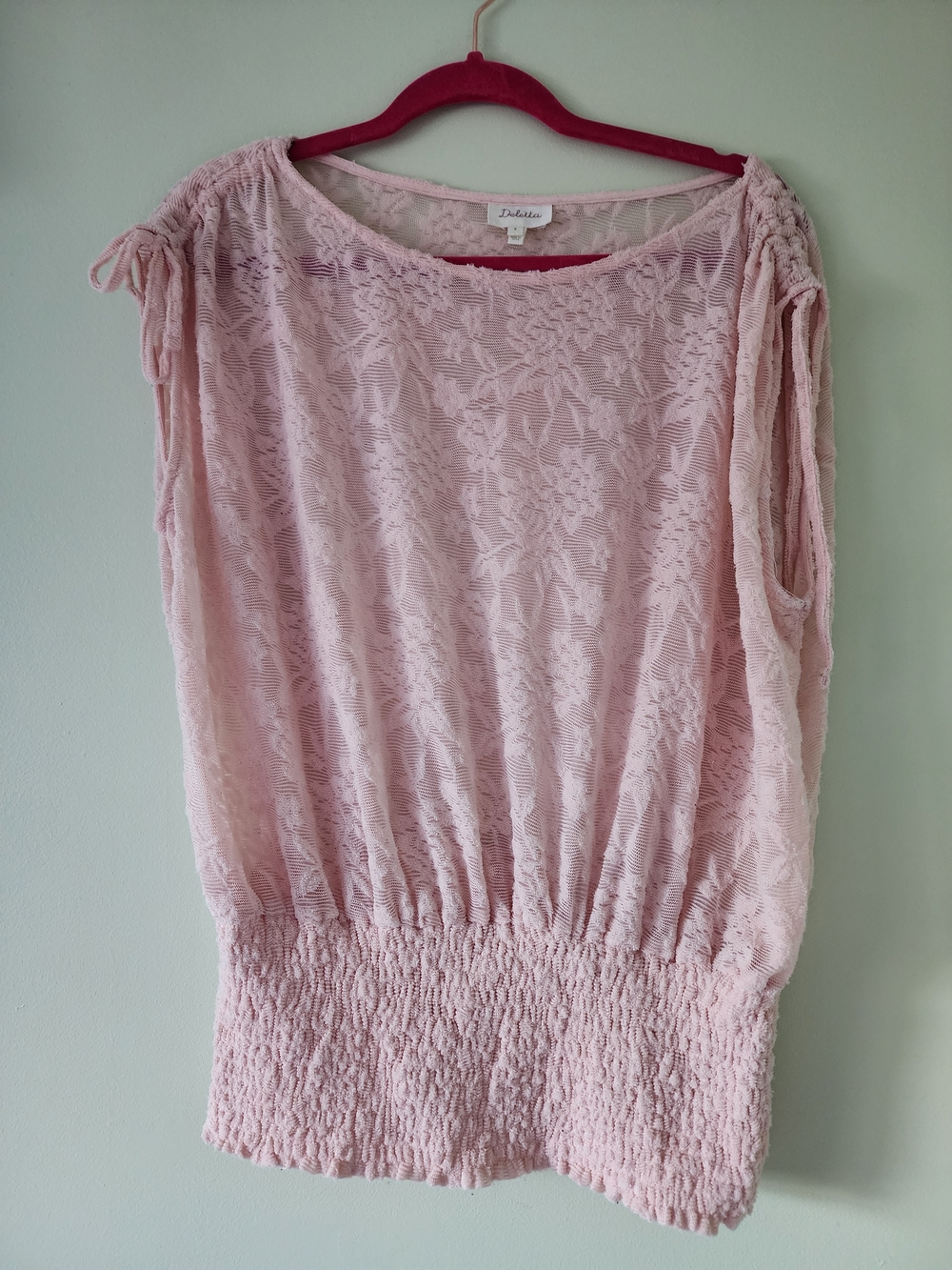 Deletta Pale Pink Lace Blouson Top